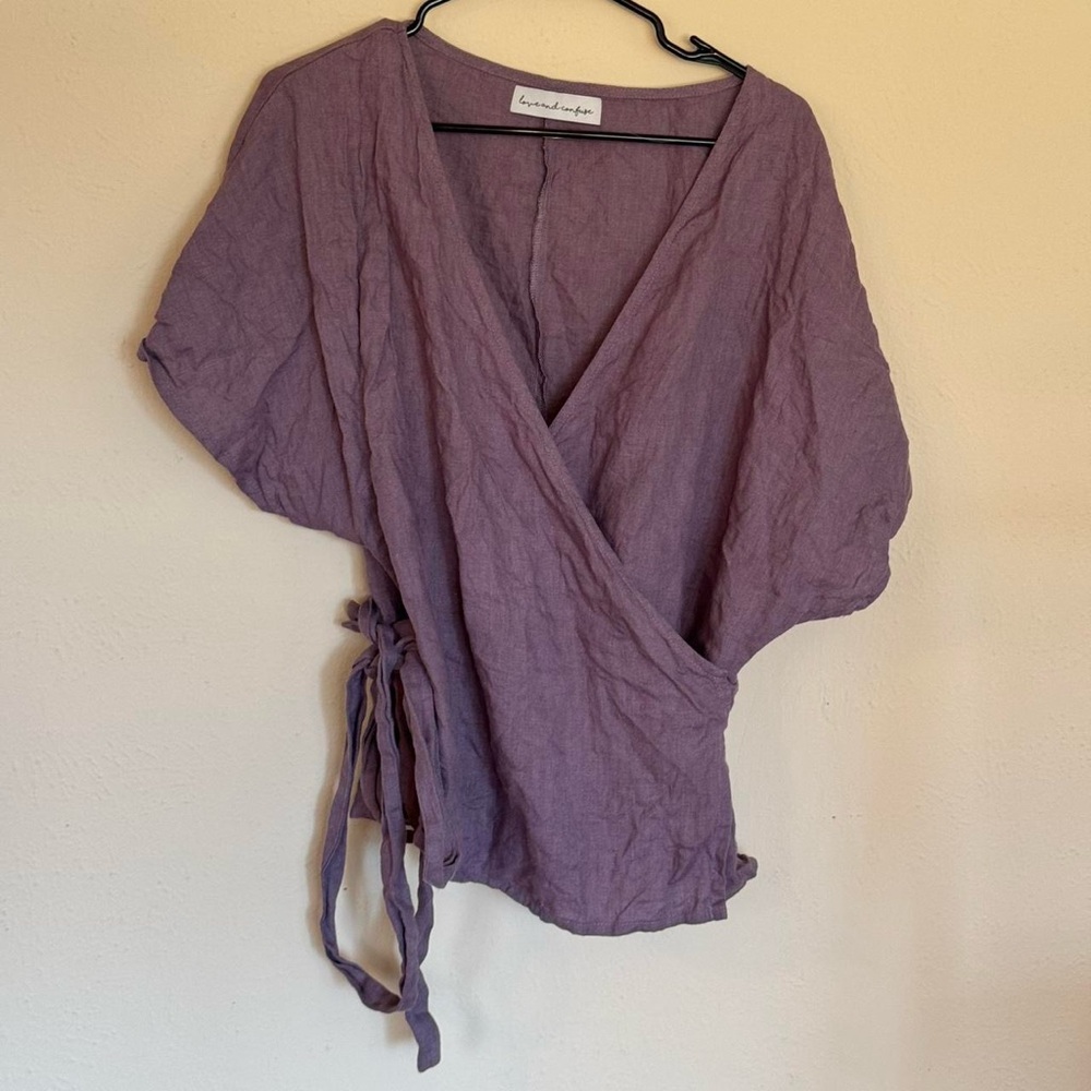 Purple Wrap Tie Front Blouse